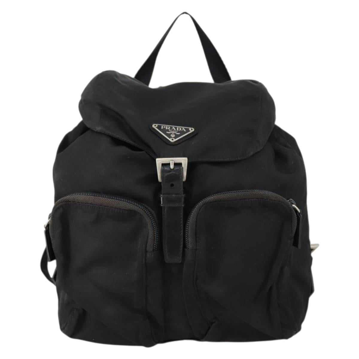 PRADA Backpack Nylon Black Silver Auth 153034