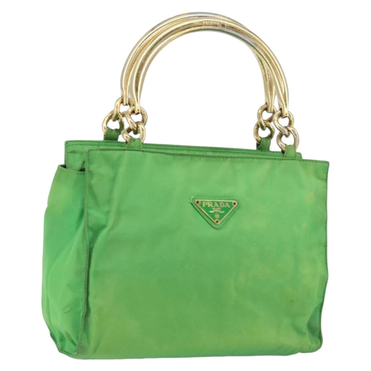 PRADA Tote Bag Nylon Green Gold Auth 153035