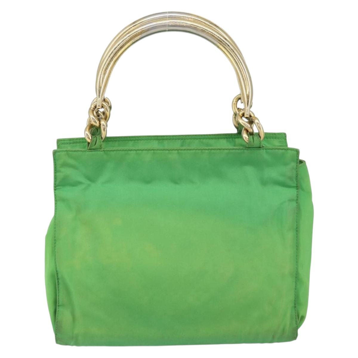PRADA Tote Bag Nylon Green Gold Auth 153035