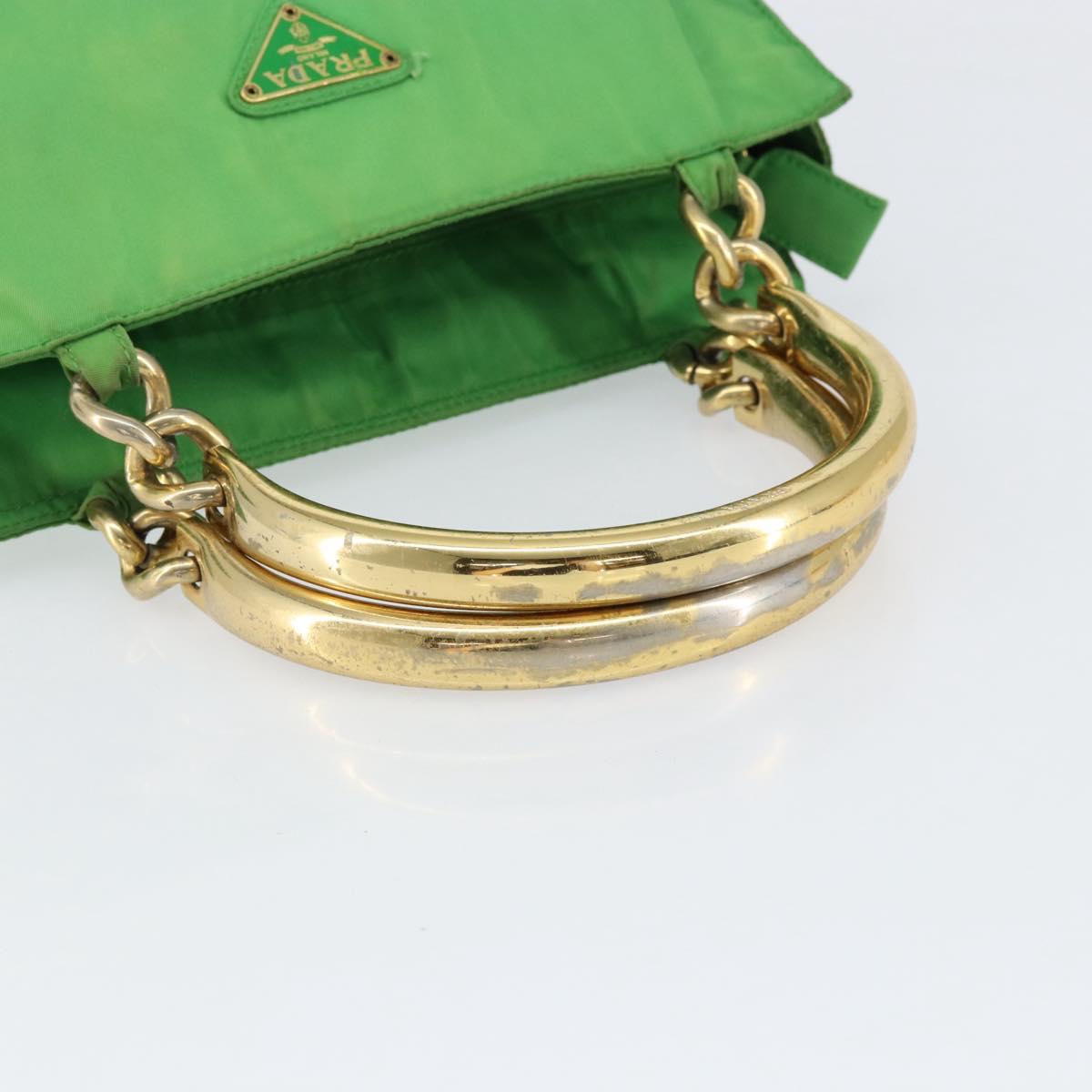 PRADA Tote Bag Nylon Green Gold Auth 153035