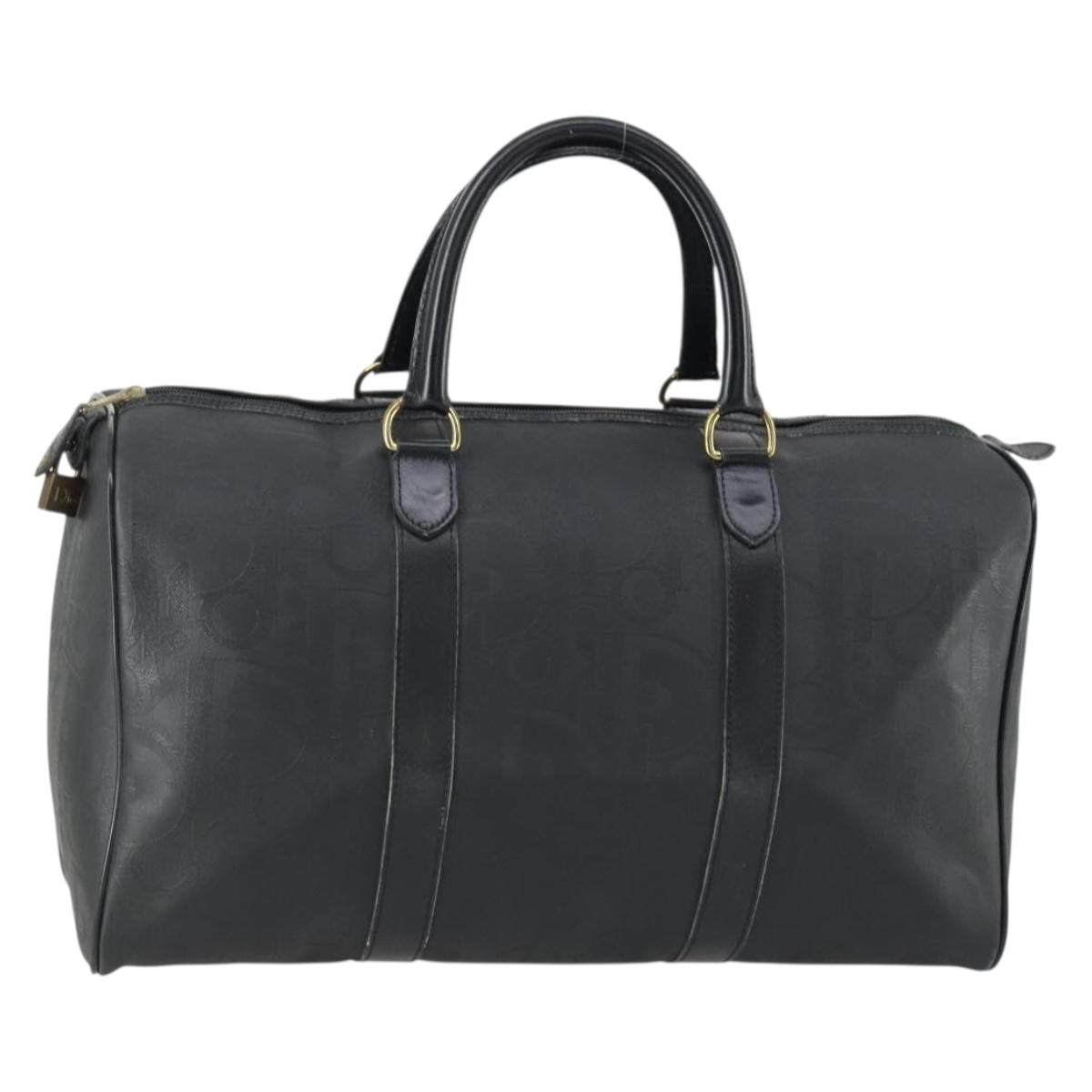 Christian Dior Trotter Canvas Boston Bag PVC Black Gold Auth 153036