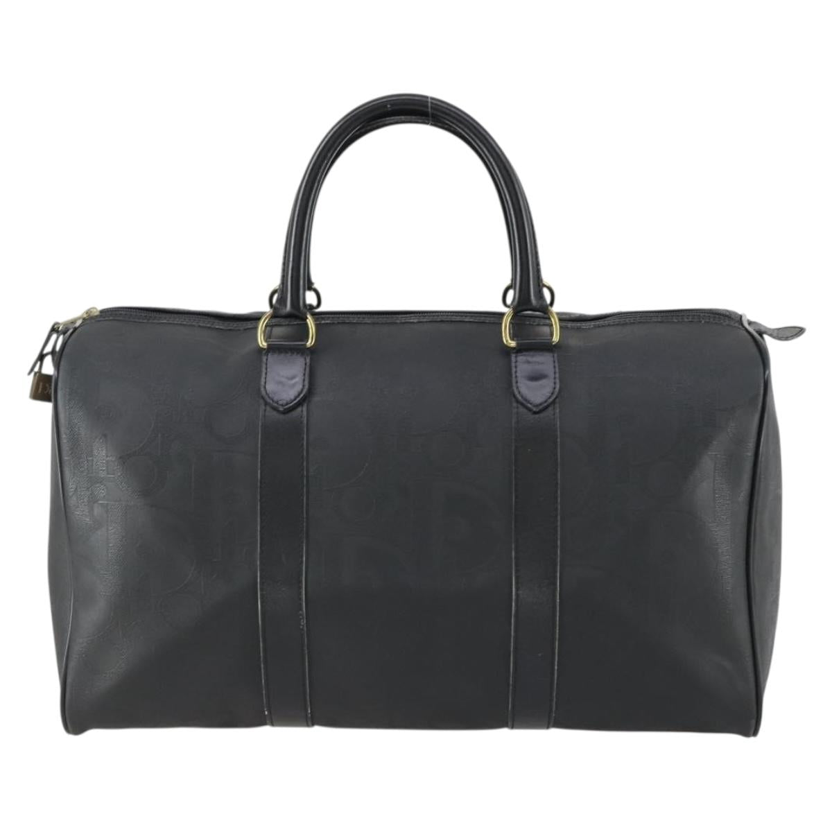 Christian Dior Trotter Canvas Boston Bag PVC Black Gold Auth 153036