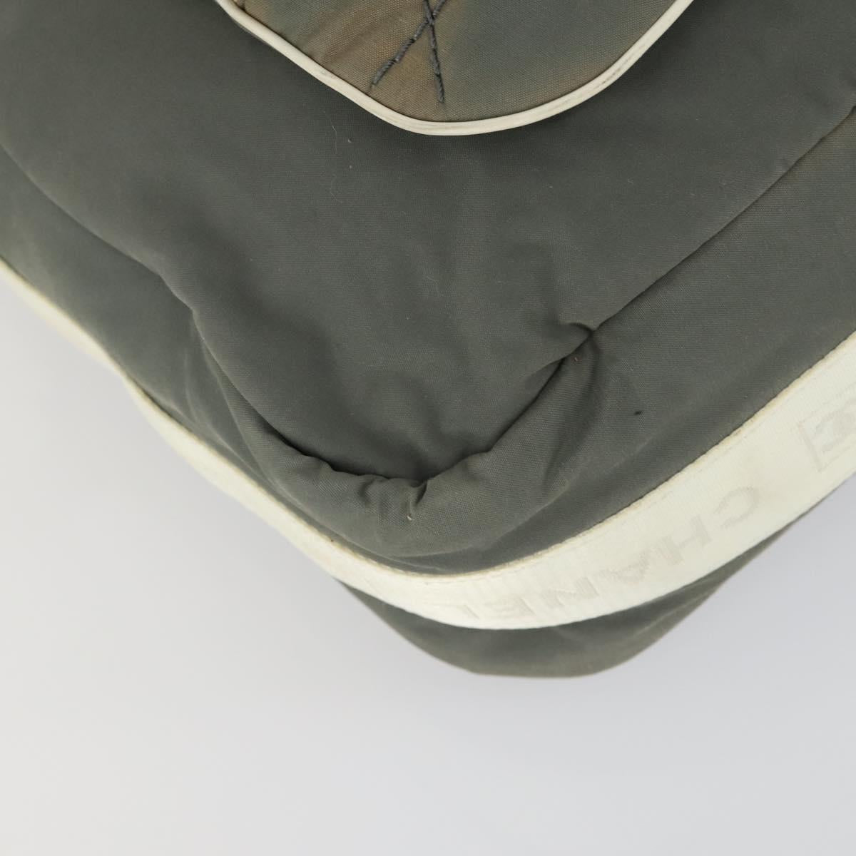 CHANEL Sports Line Shoulder Bag Canvas Gray Silver CC Auth 153037