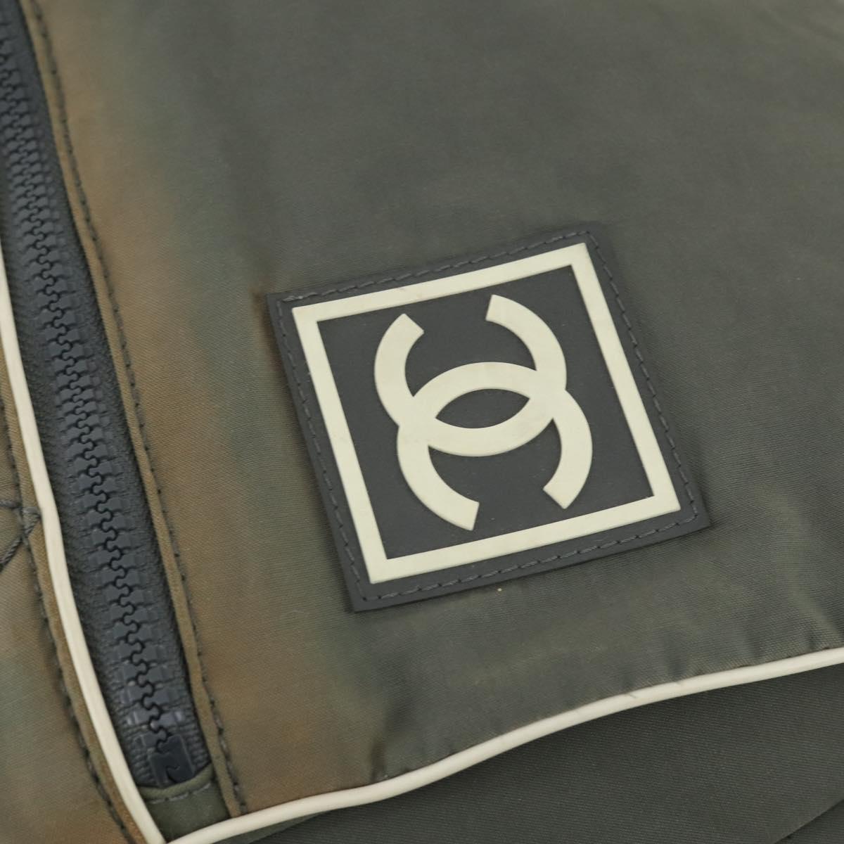 CHANEL Sports Line Shoulder Bag Canvas Gray Silver CC Auth 153037