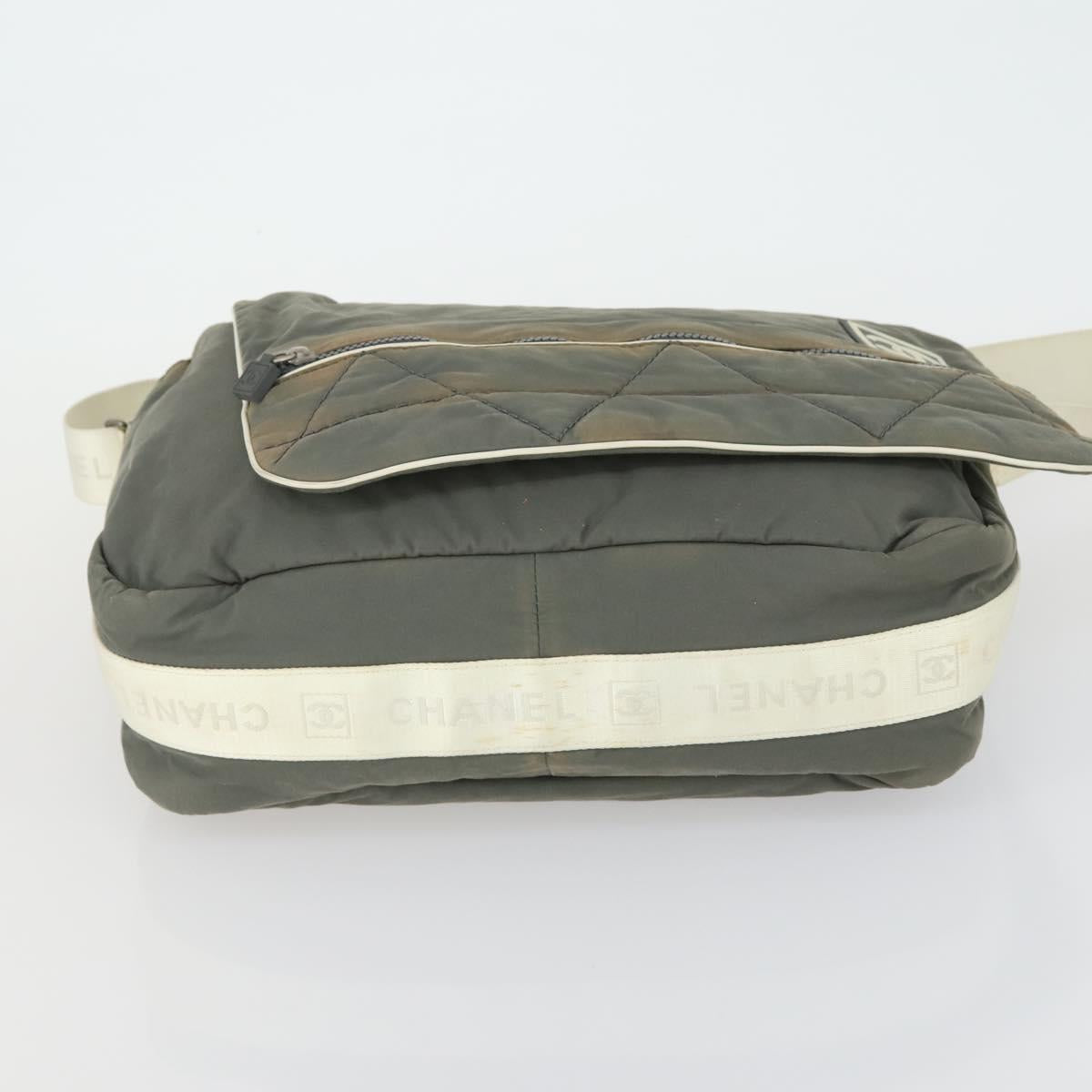 CHANEL Sports Line Shoulder Bag Canvas Gray Silver CC Auth 153037