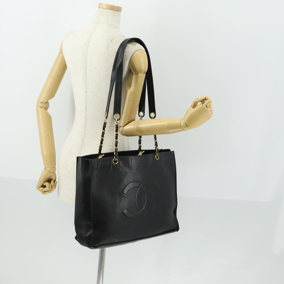 CHANEL COCO Mark Chain Shoulder Bag Lamb Skin Black Gold CC Auth 153038