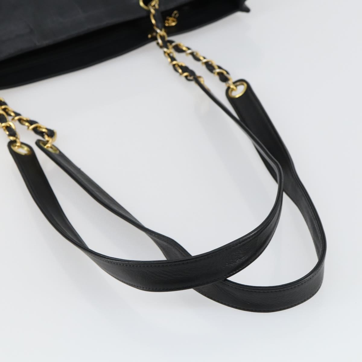 CHANEL COCO Mark Chain Shoulder Bag Lamb Skin Black Gold CC Auth 153038