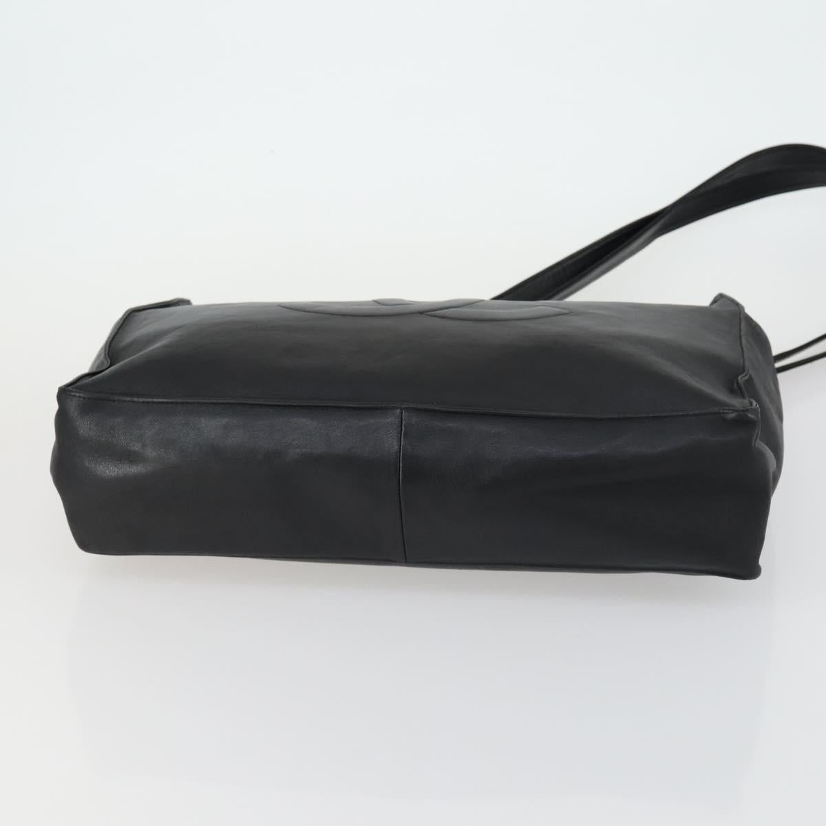 CHANEL COCO Mark Chain Shoulder Bag Lamb Skin Black Gold CC Auth 153038