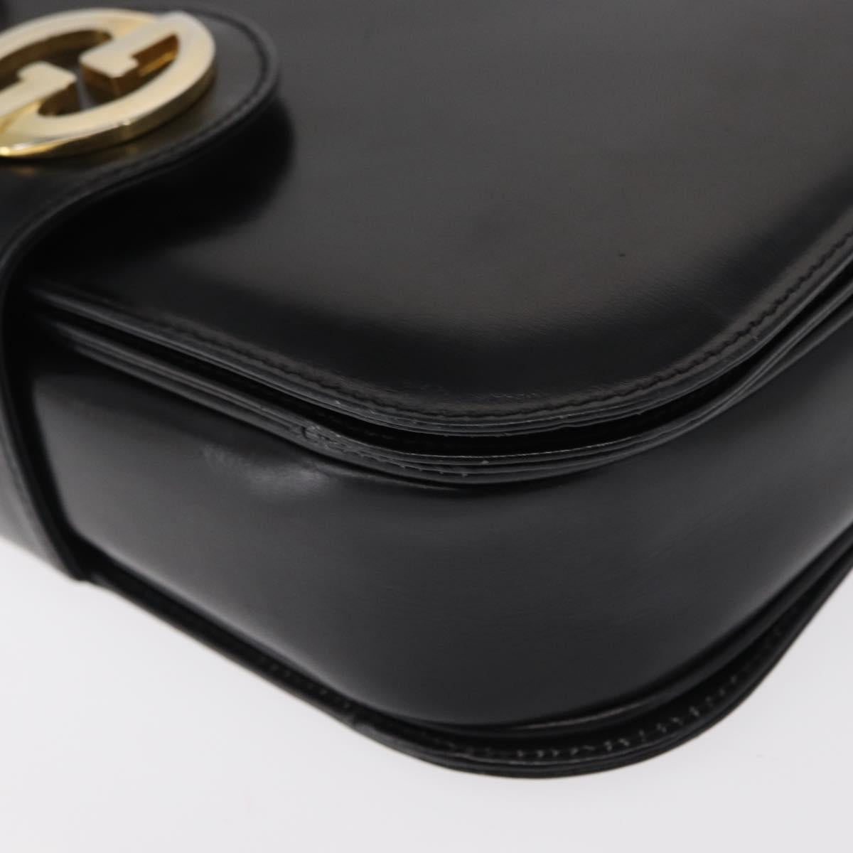 GUCCI Shoulder Bag Leather Black Gold Auth 153040