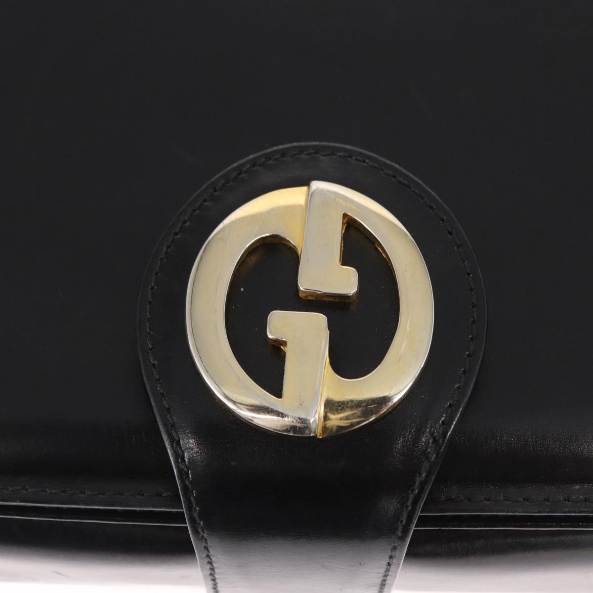 GUCCI Shoulder Bag Leather Black Gold Auth 153040