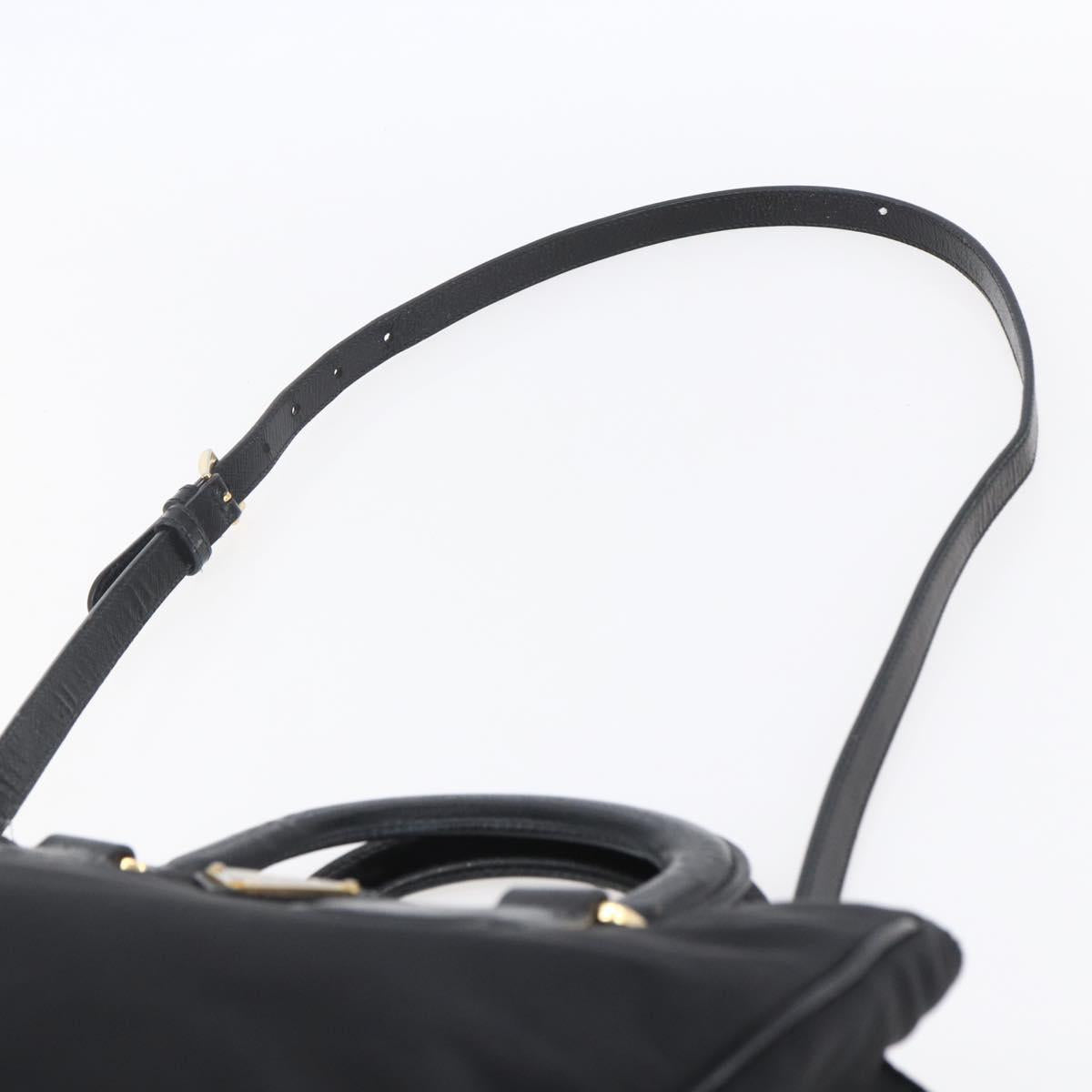 PRADA Hand Bag Nylon 2way Black Silver Auth 153044