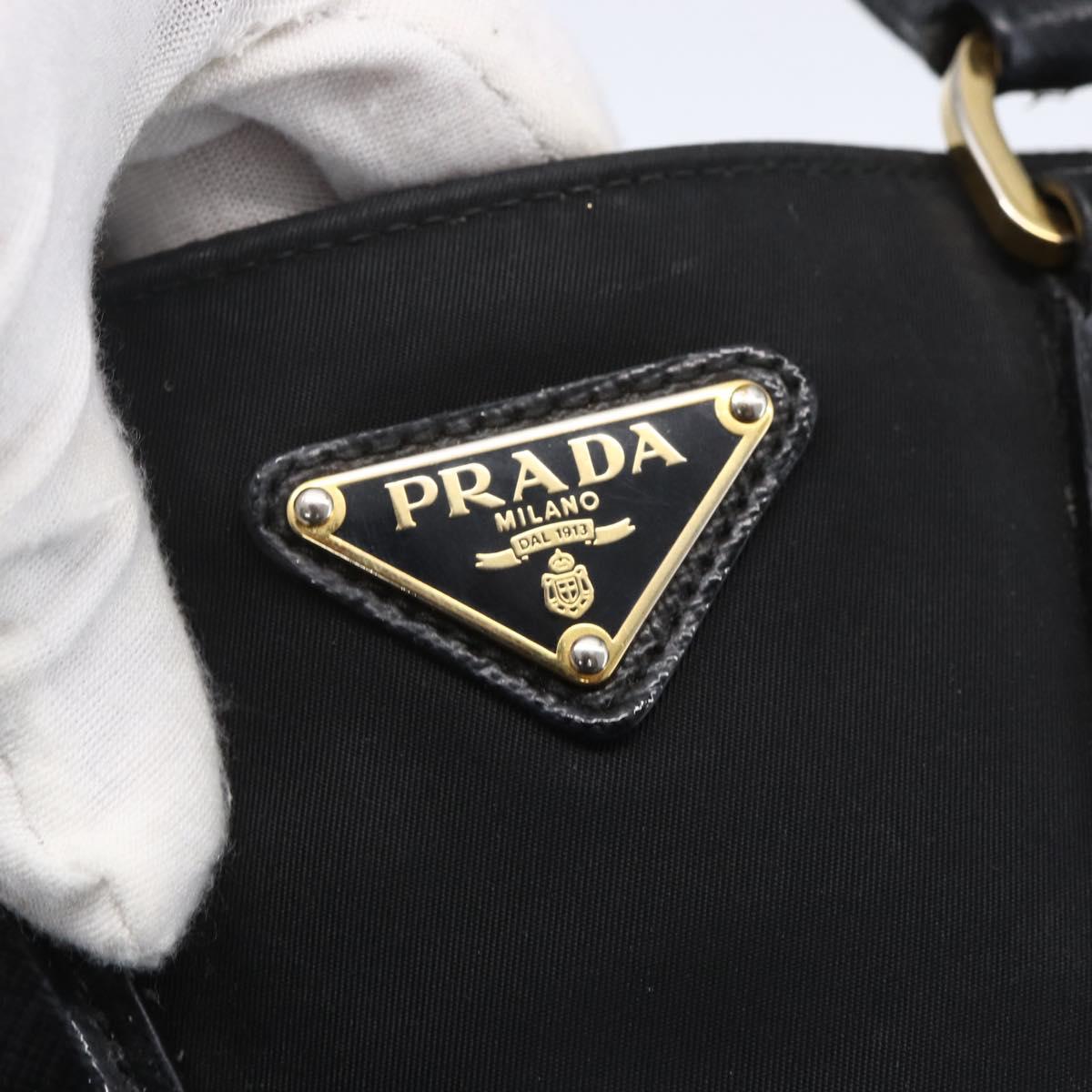 PRADA Hand Bag Nylon 2way Black Silver Auth 153044