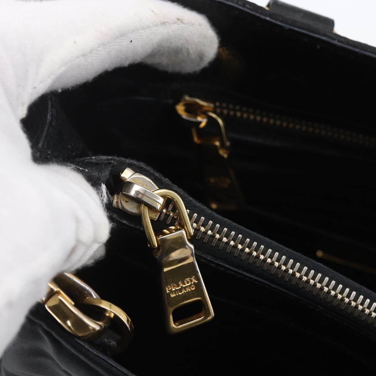 PRADA Hand Bag Nylon 2way Black Silver Auth 153044