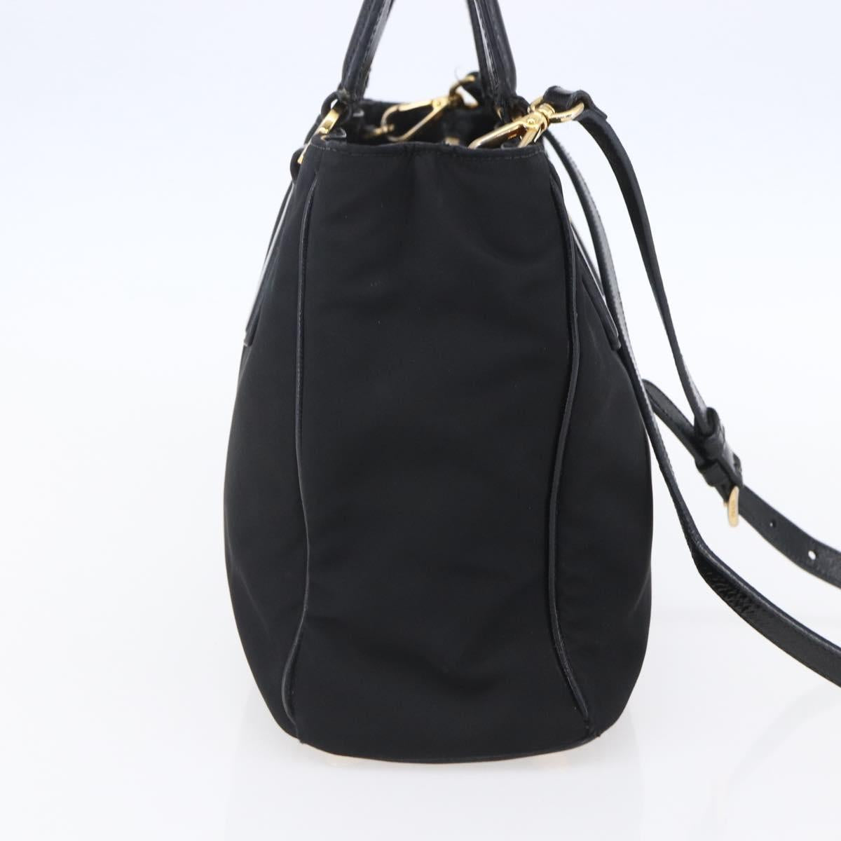 PRADA Hand Bag Nylon 2way Black Silver Auth 153044