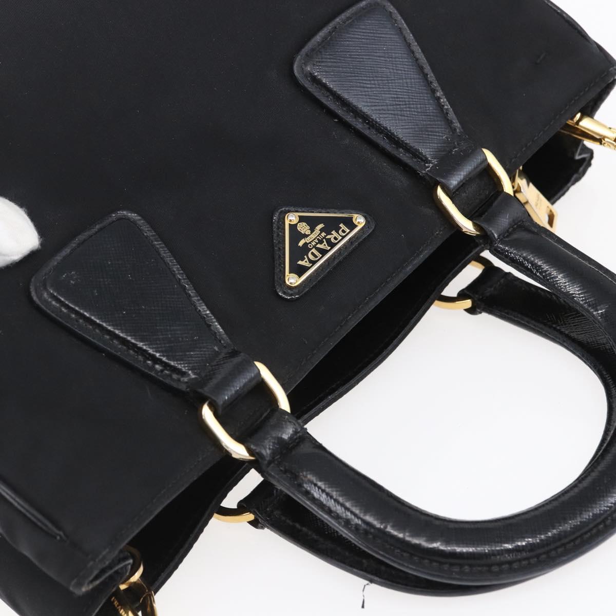 PRADA Hand Bag Nylon 2way Black Silver Auth 153044