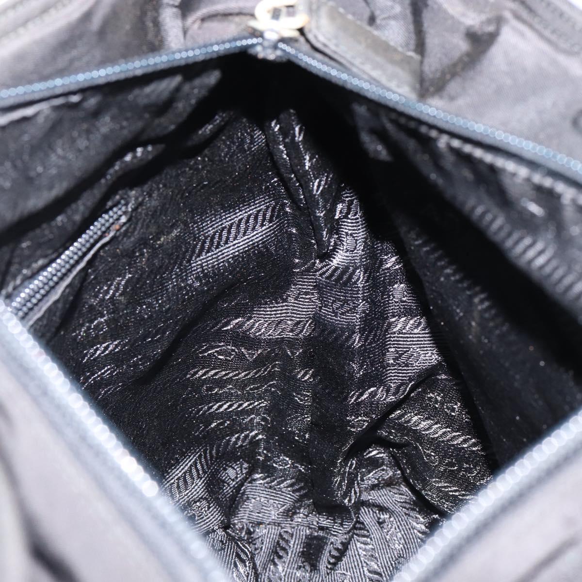 PRADA Tote Bag Nylon Black Silver Auth 153045