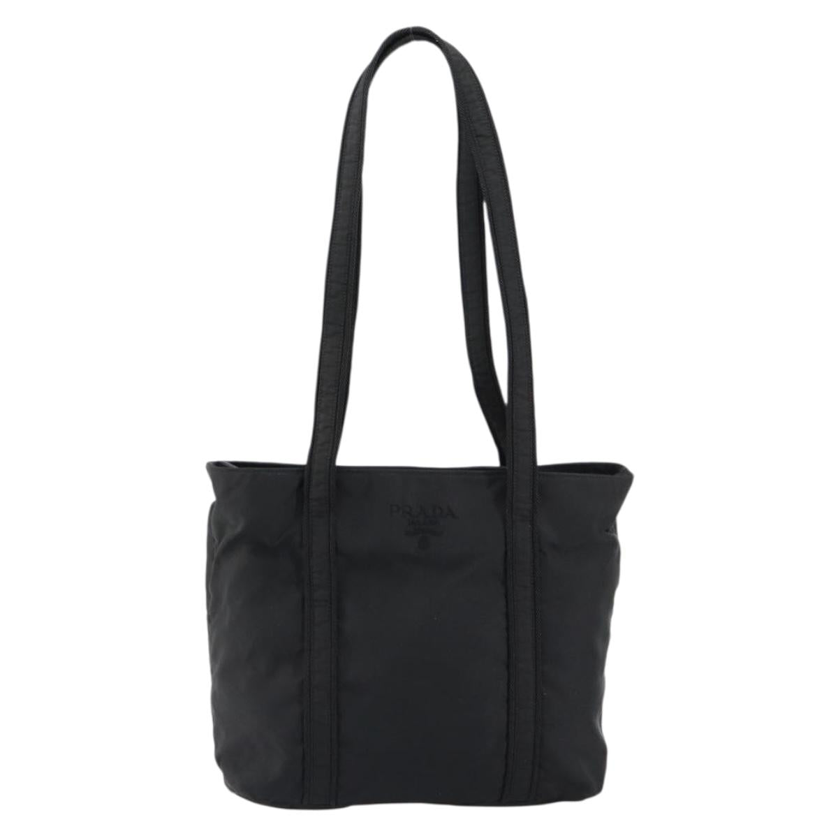 PRADA Tote Bag Nylon Black Silver Auth 153045
