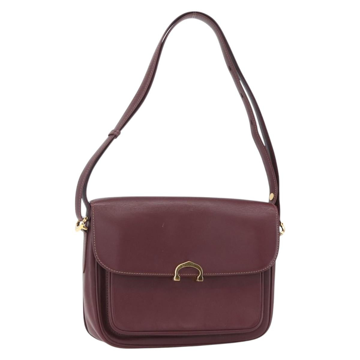CARTIER Shoulder Bag Leather Bordeaux Gold Auth 153047