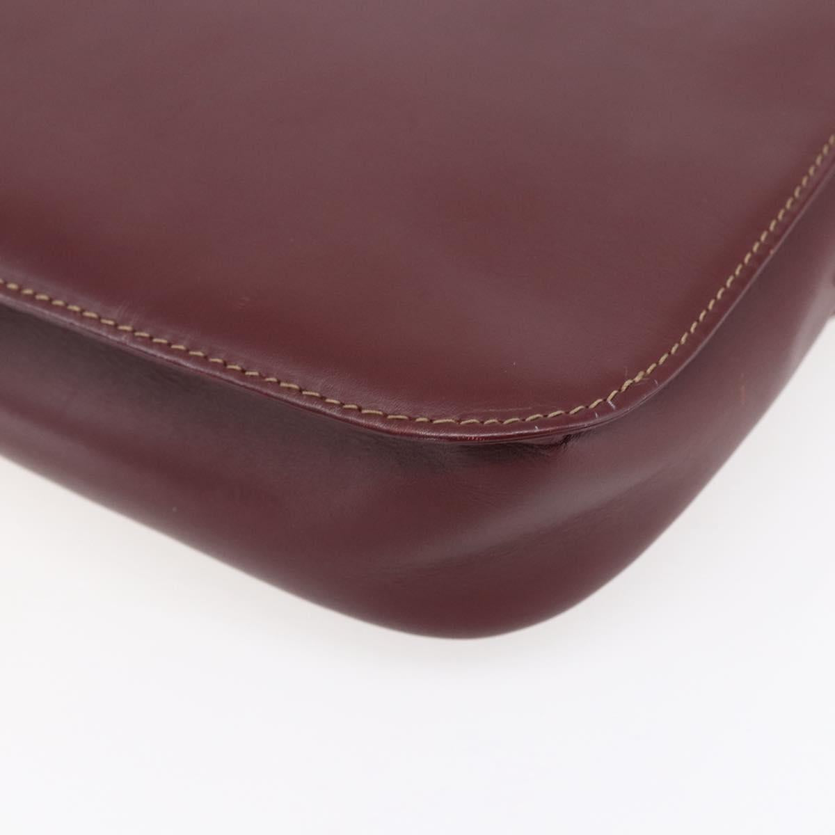 CARTIER Shoulder Bag Leather Bordeaux Gold Auth 153047