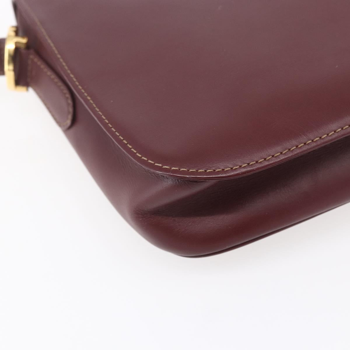 CARTIER Shoulder Bag Leather Bordeaux Gold Auth 153047