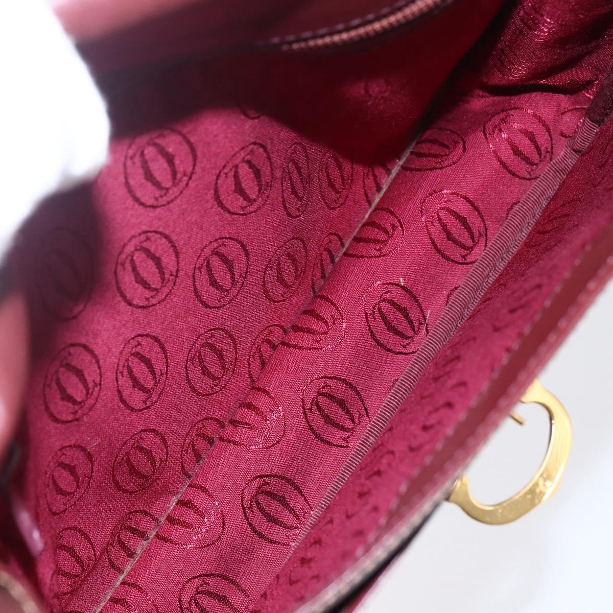 CARTIER Shoulder Bag Leather Bordeaux Gold Auth 153047