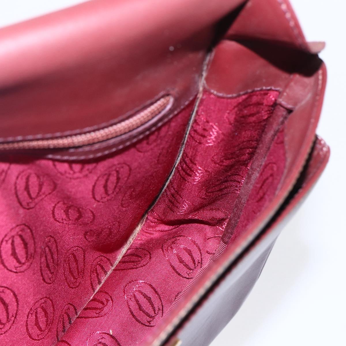 CARTIER Shoulder Bag Leather Bordeaux Gold Auth 153047