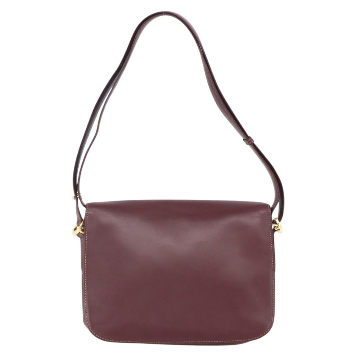 CARTIER Shoulder Bag Leather Bordeaux Gold Auth 153047