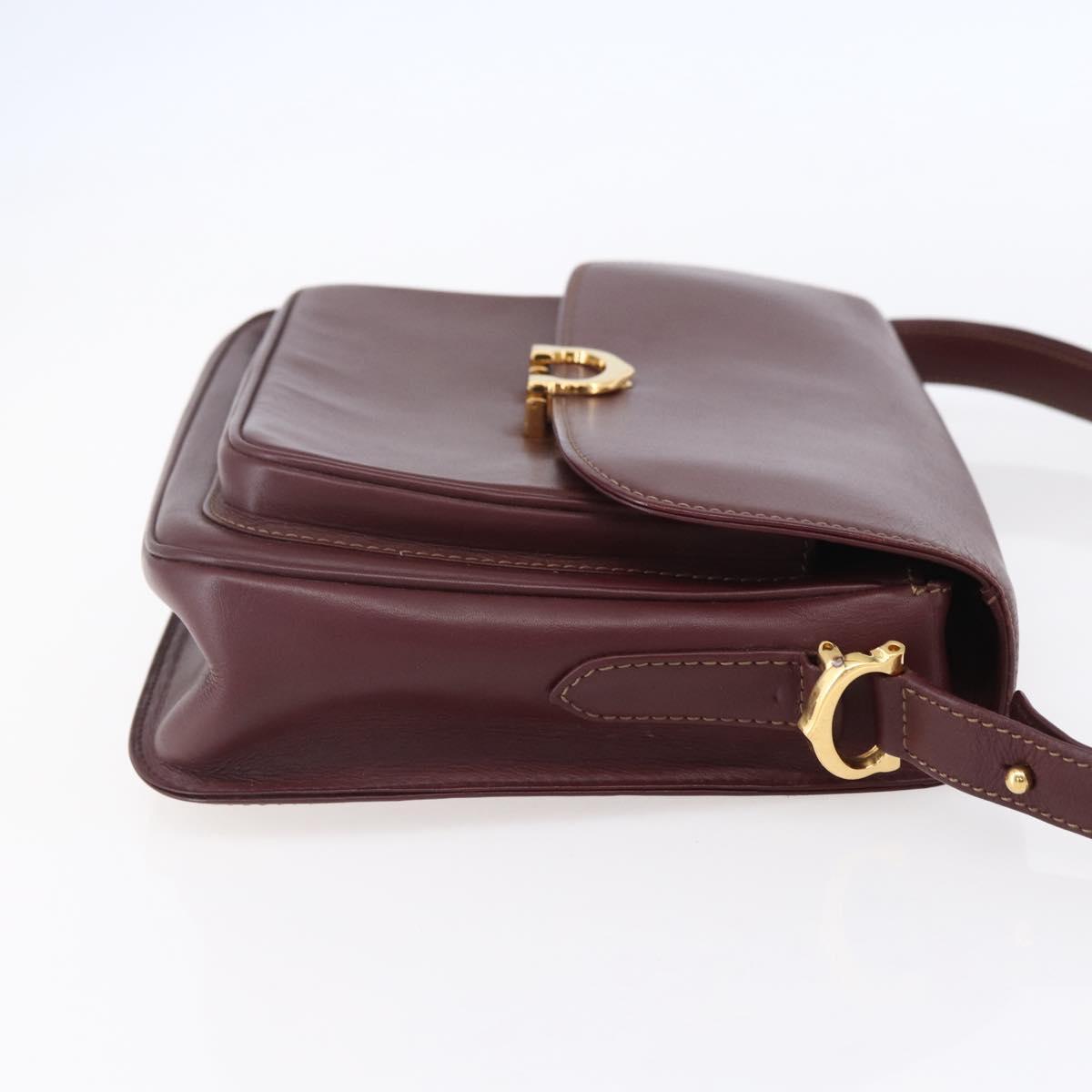 CARTIER Shoulder Bag Leather Bordeaux Gold Auth 153047