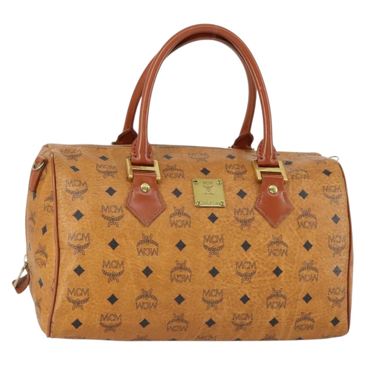 MCM Logogram Vicetos Boston Bag PVC Leather Brown Gold Auth 153049