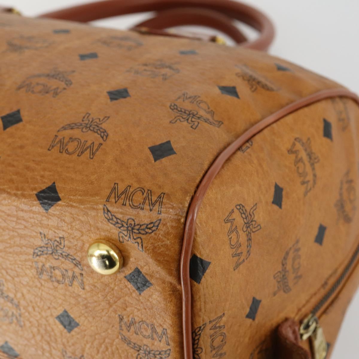 MCM Logogram Vicetos Boston Bag PVC Leather Brown Gold Auth 153049