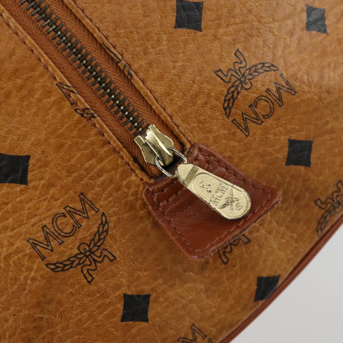 MCM Logogram Vicetos Boston Bag PVC Leather Brown Gold Auth 153049