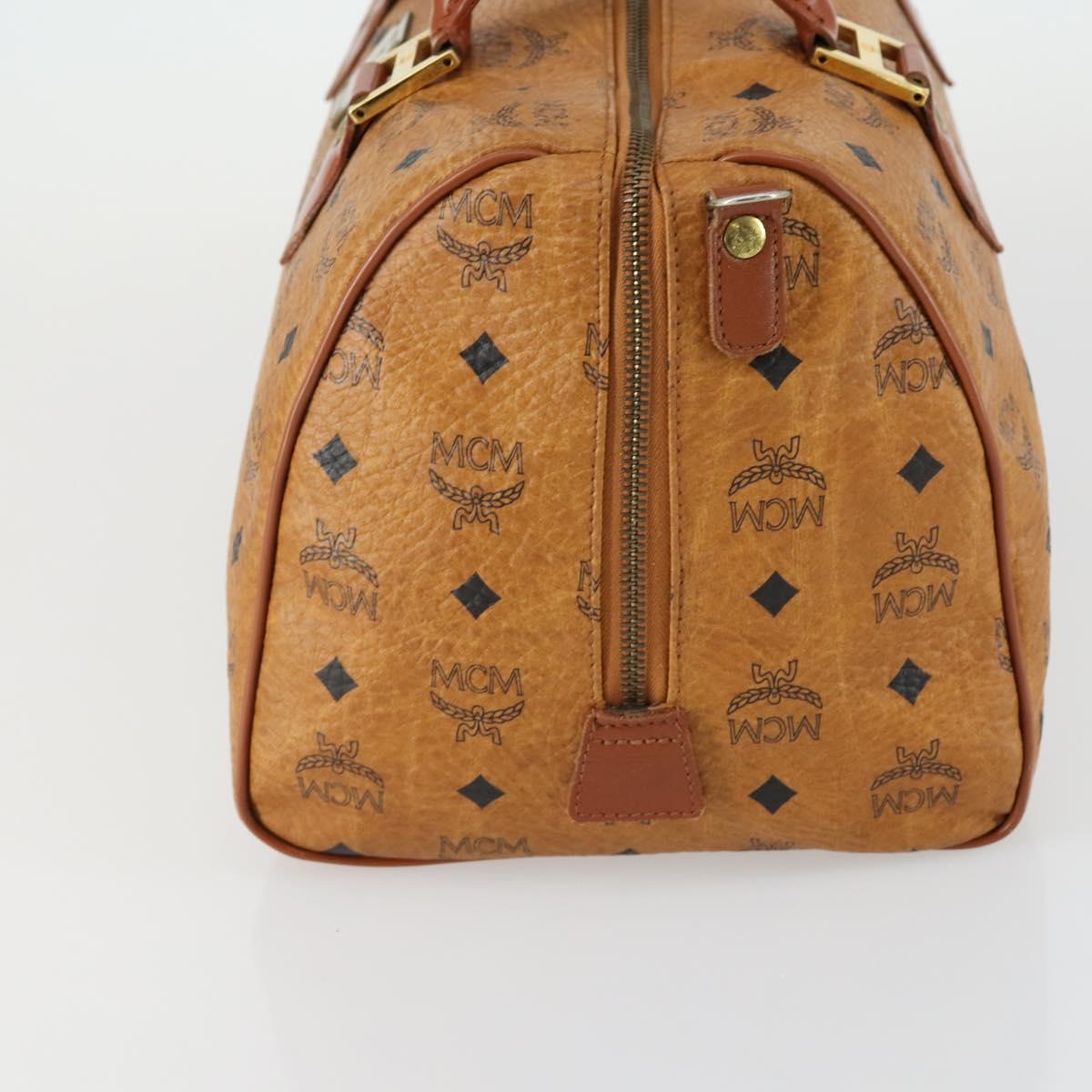 MCM Logogram Vicetos Boston Bag PVC Leather Brown Gold Auth 153049