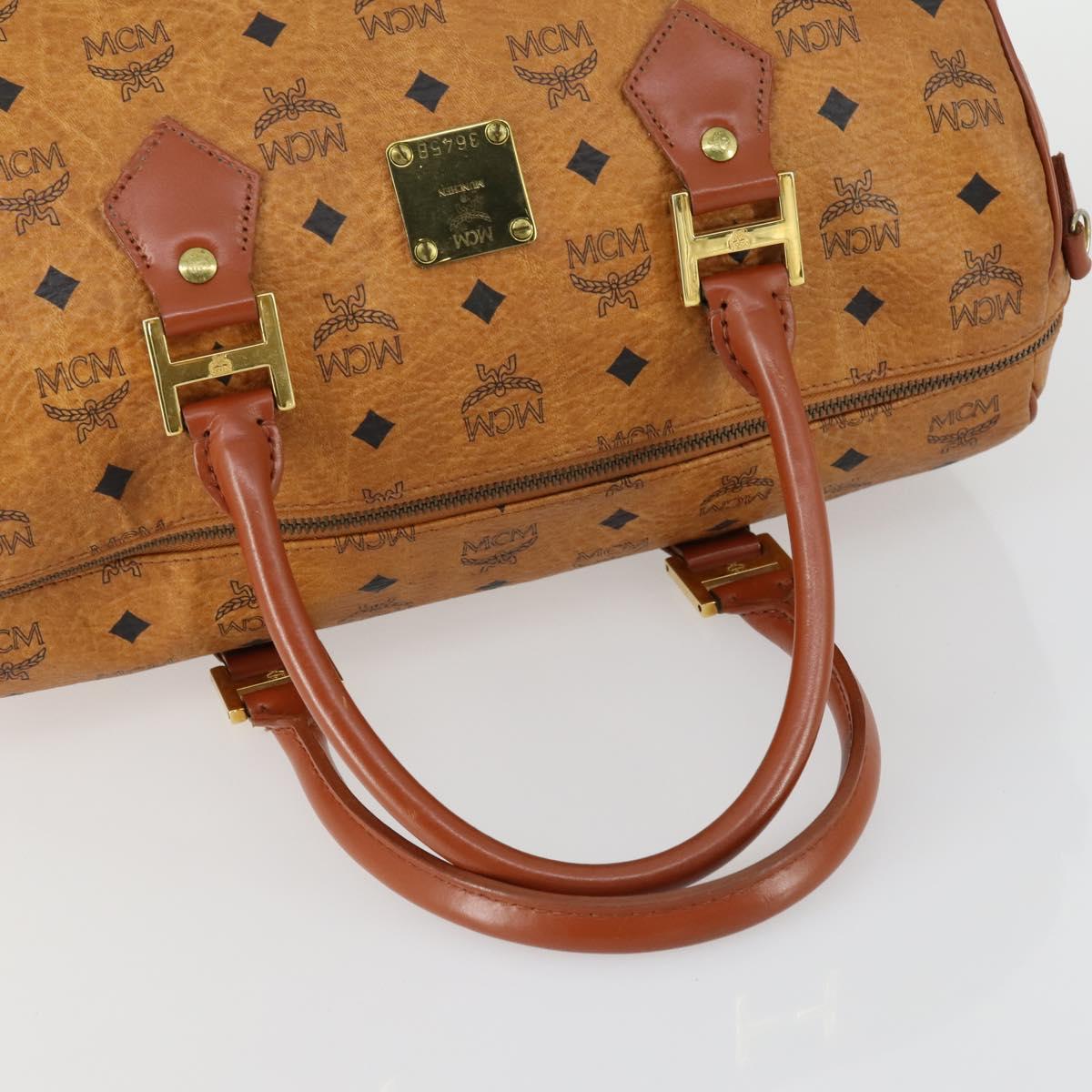 MCM Logogram Vicetos Boston Bag PVC Leather Brown Gold Auth 153049