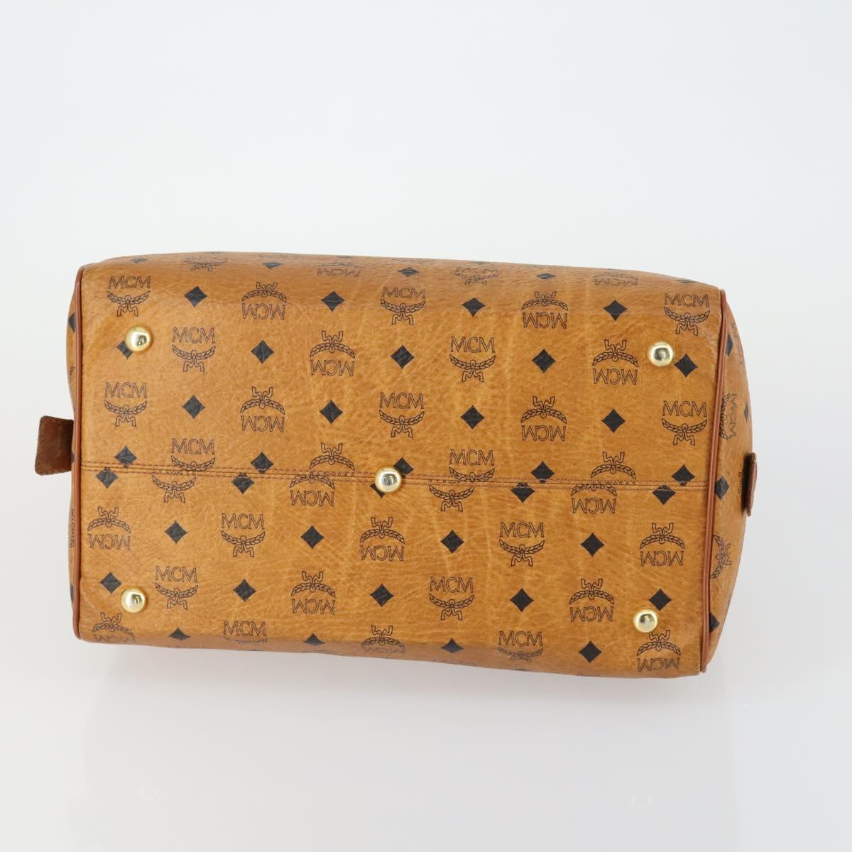 MCM Logogram Vicetos Boston Bag PVC Leather Brown Gold Auth 153049