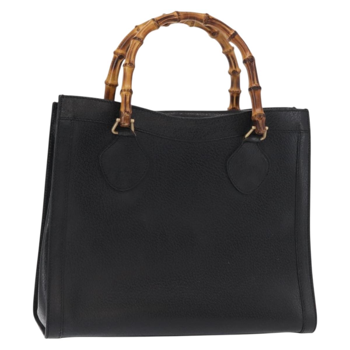 GUCCI Bamboo Tote Bag Leather Black Gold Auth 153050