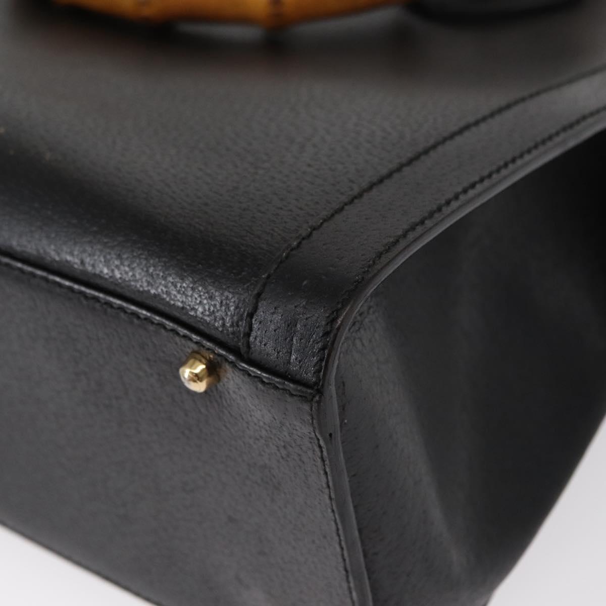 GUCCI Bamboo Tote Bag Leather Black Gold Auth 153050