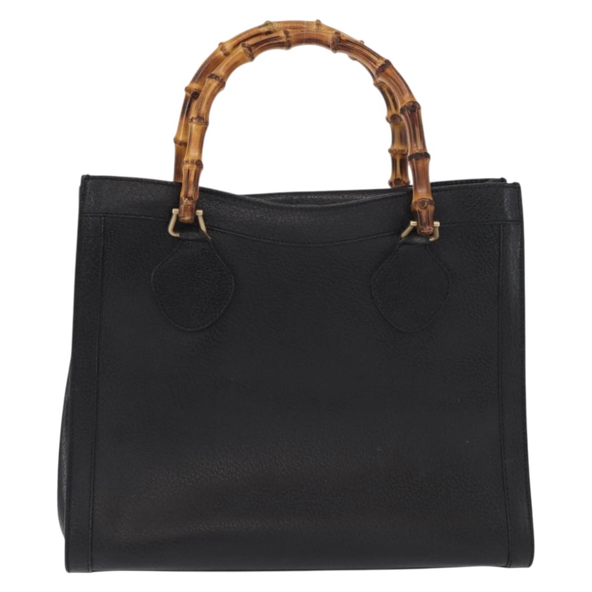 GUCCI Bamboo Tote Bag Leather Black Gold Auth 153050