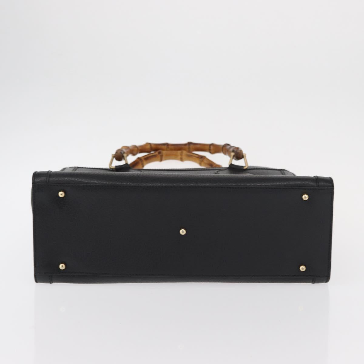 GUCCI Bamboo Tote Bag Leather Black Gold Auth 153050