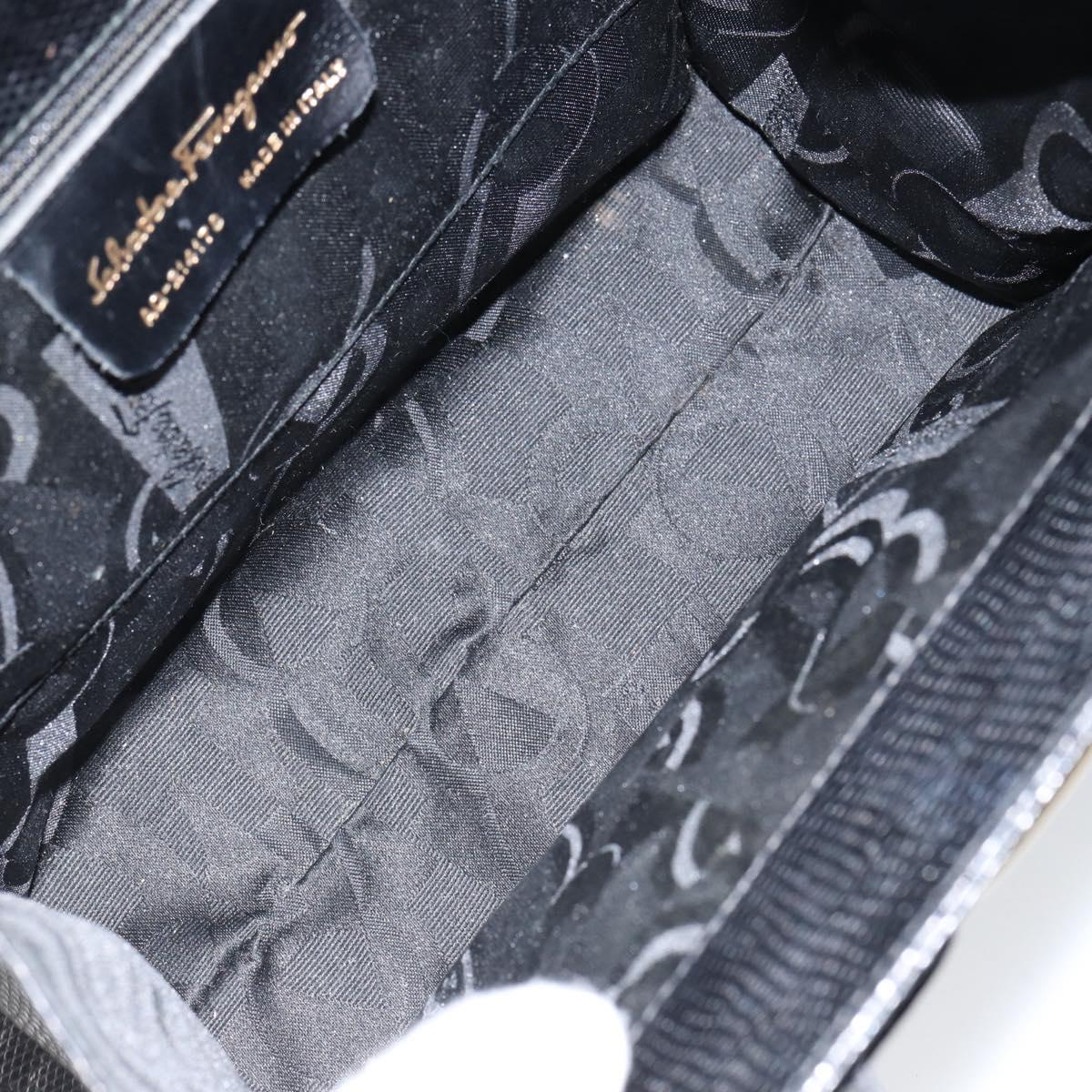 Salvatore Ferragamo Vala Hand Bag Leather Black Gold Auth 153051