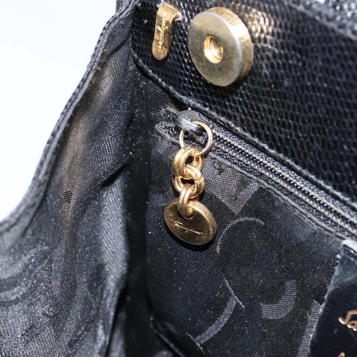 Salvatore Ferragamo Vala Hand Bag Leather Black Gold Auth 153051