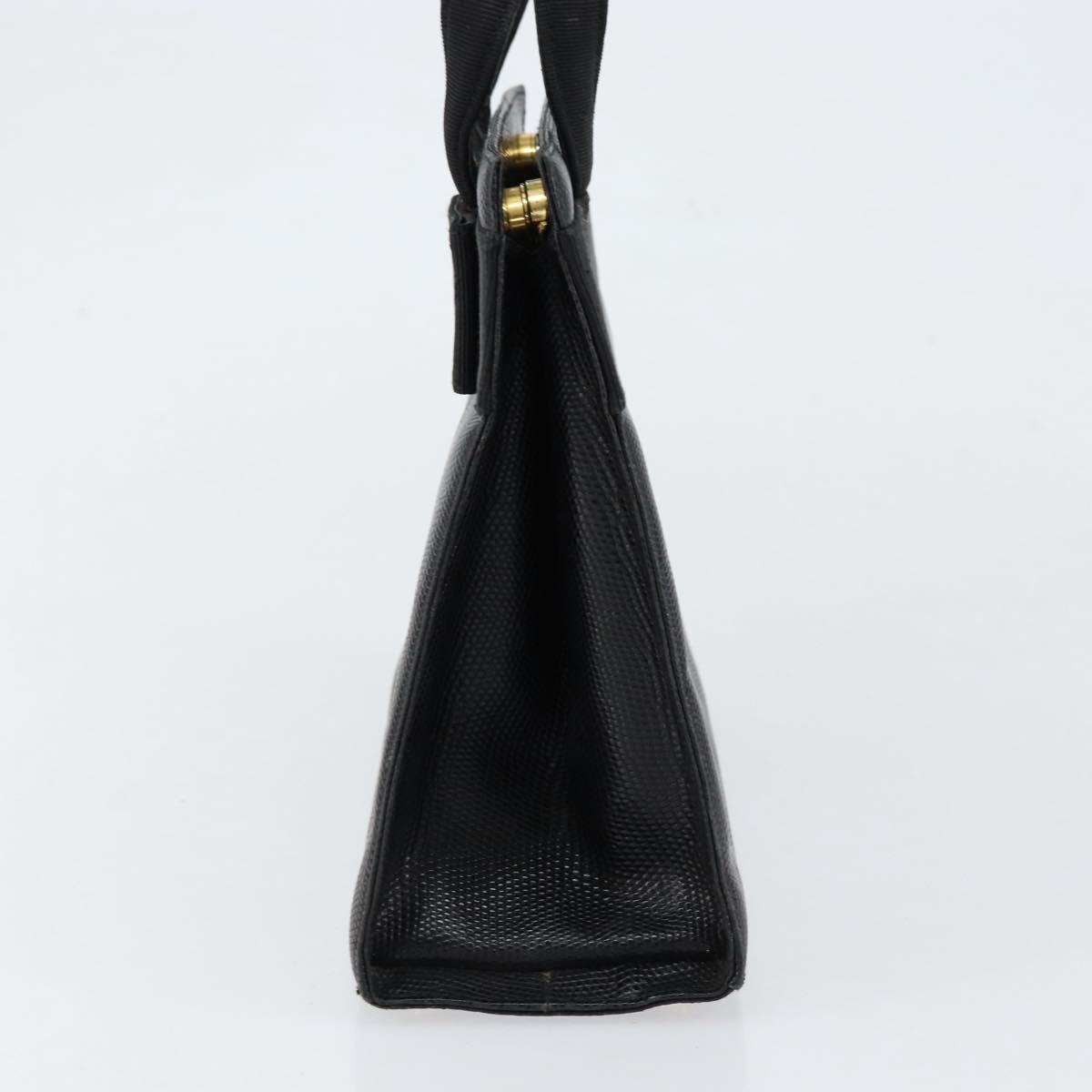 Salvatore Ferragamo Vala Hand Bag Leather Black Gold Auth 153051