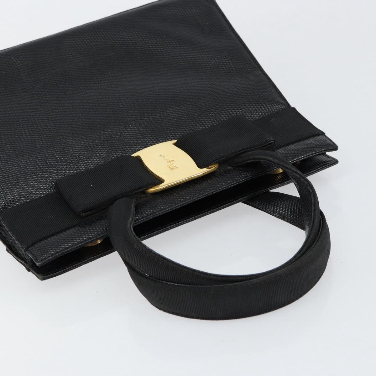 Salvatore Ferragamo Vala Hand Bag Leather Black Gold Auth 153051
