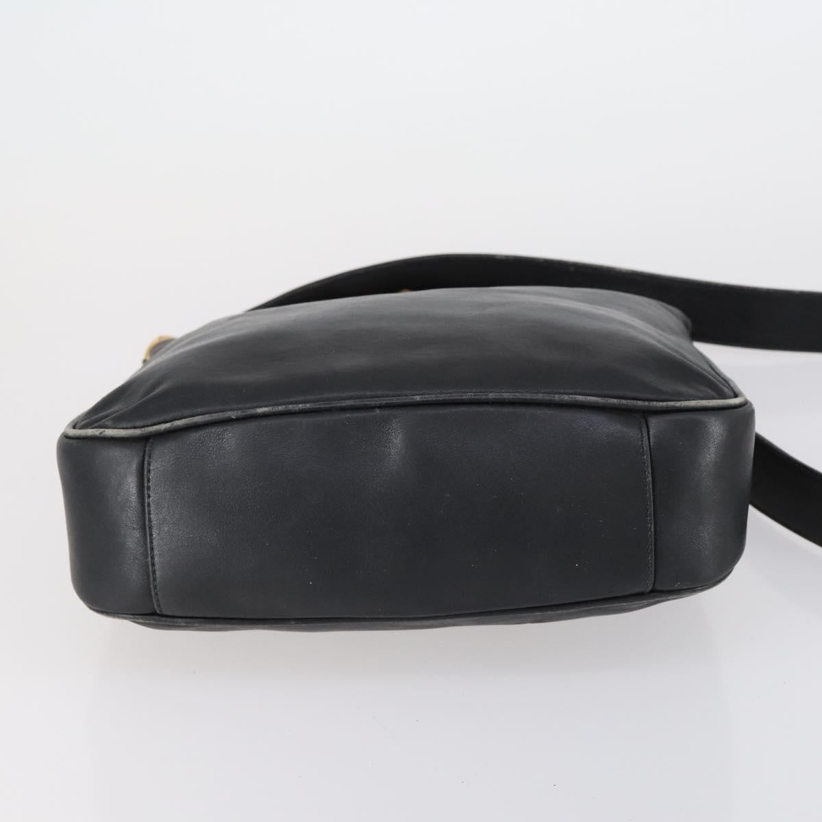 GUCCI Bamboo Shoulder Bag Leather 2way Black Gold 001 1638 Auth 153053
