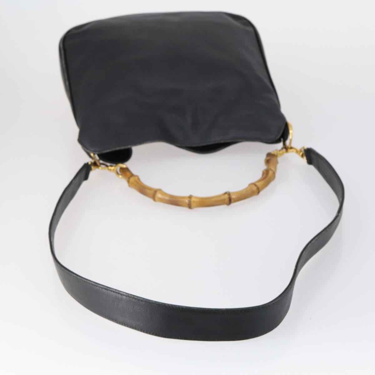 GUCCI Bamboo Shoulder Bag Leather 2way Black Gold 001 1638 Auth 153053