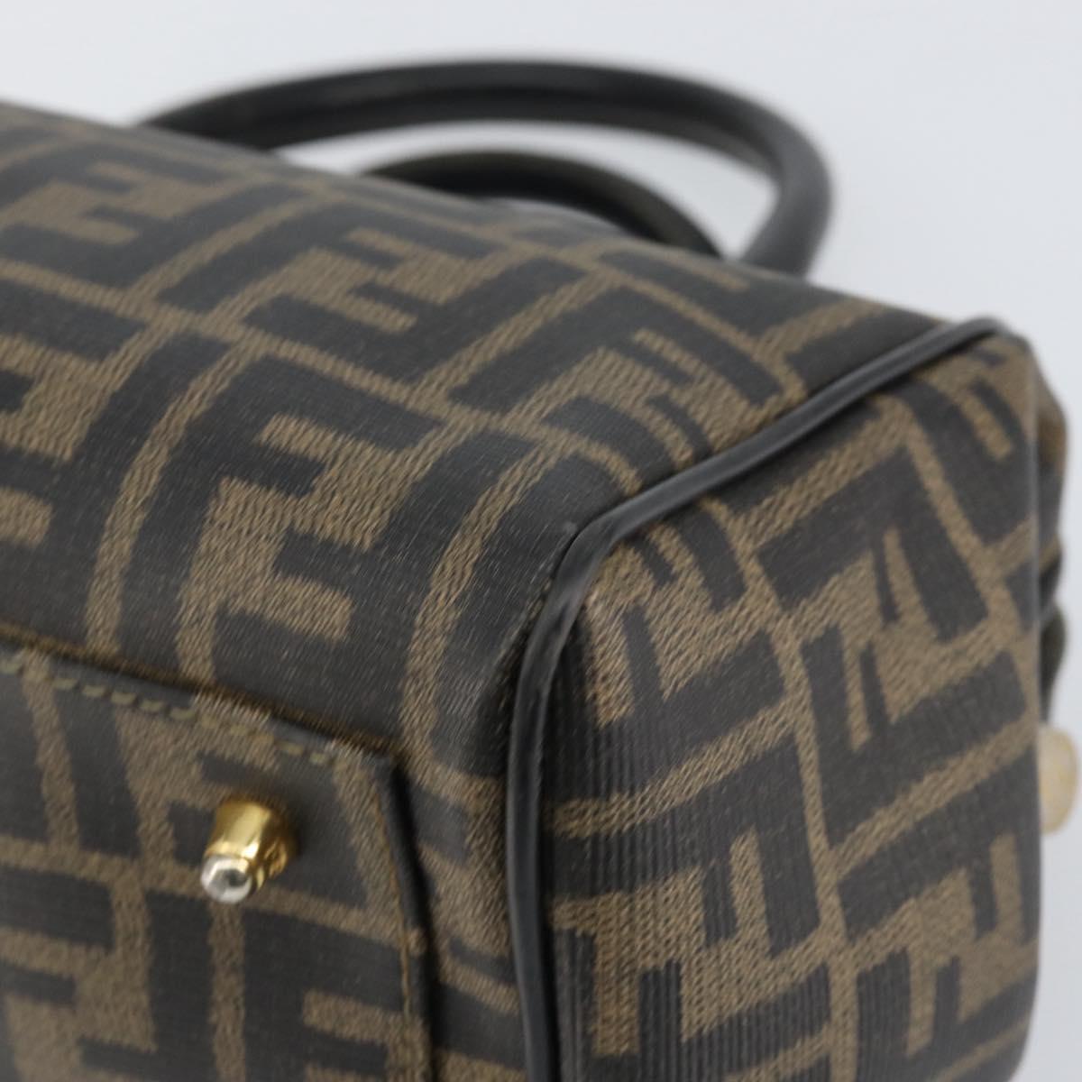FENDI Zucca Canvas Hand Bag Black Brown Auth 153055