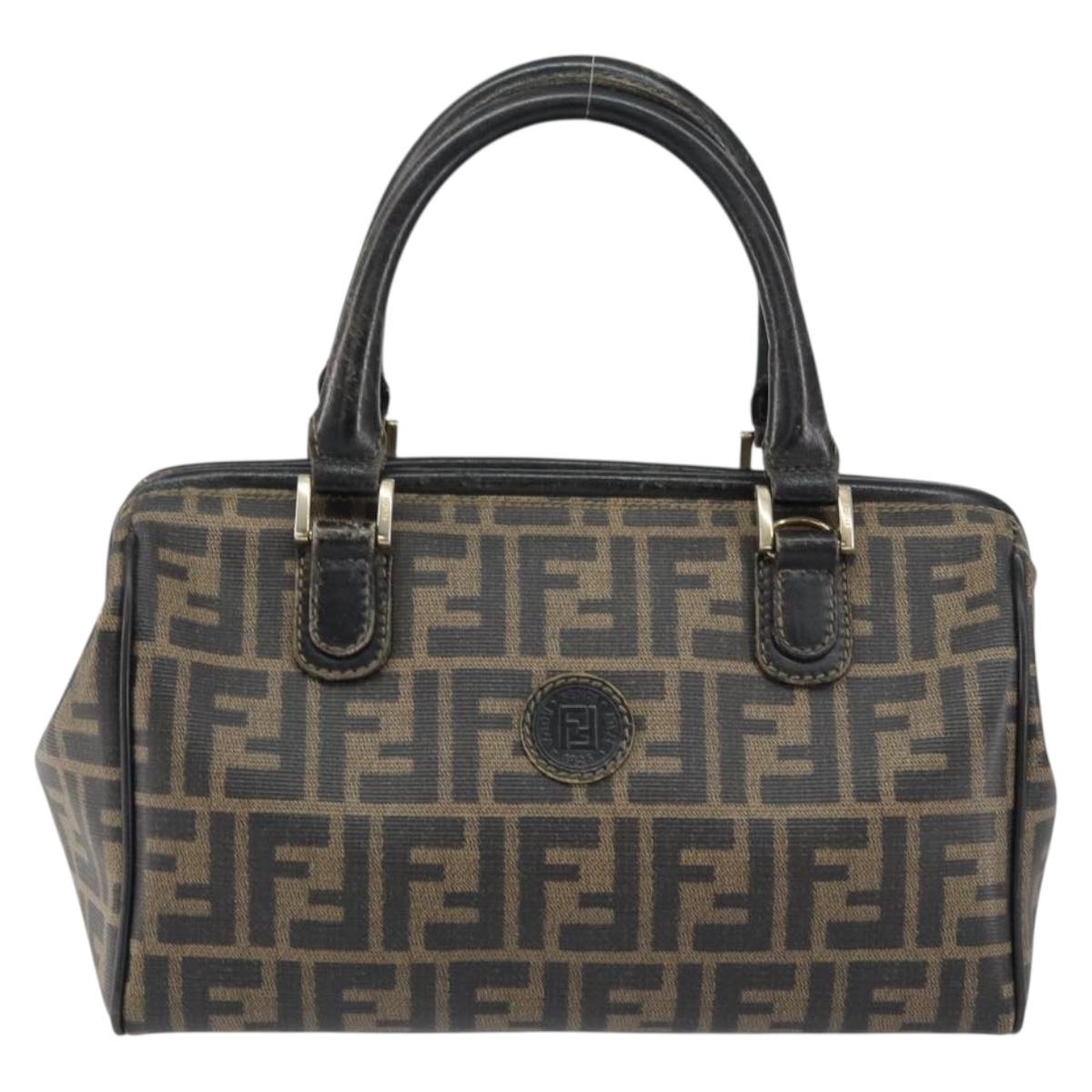 FENDI Zucca Canvas Hand Bag Black Brown Auth 153055