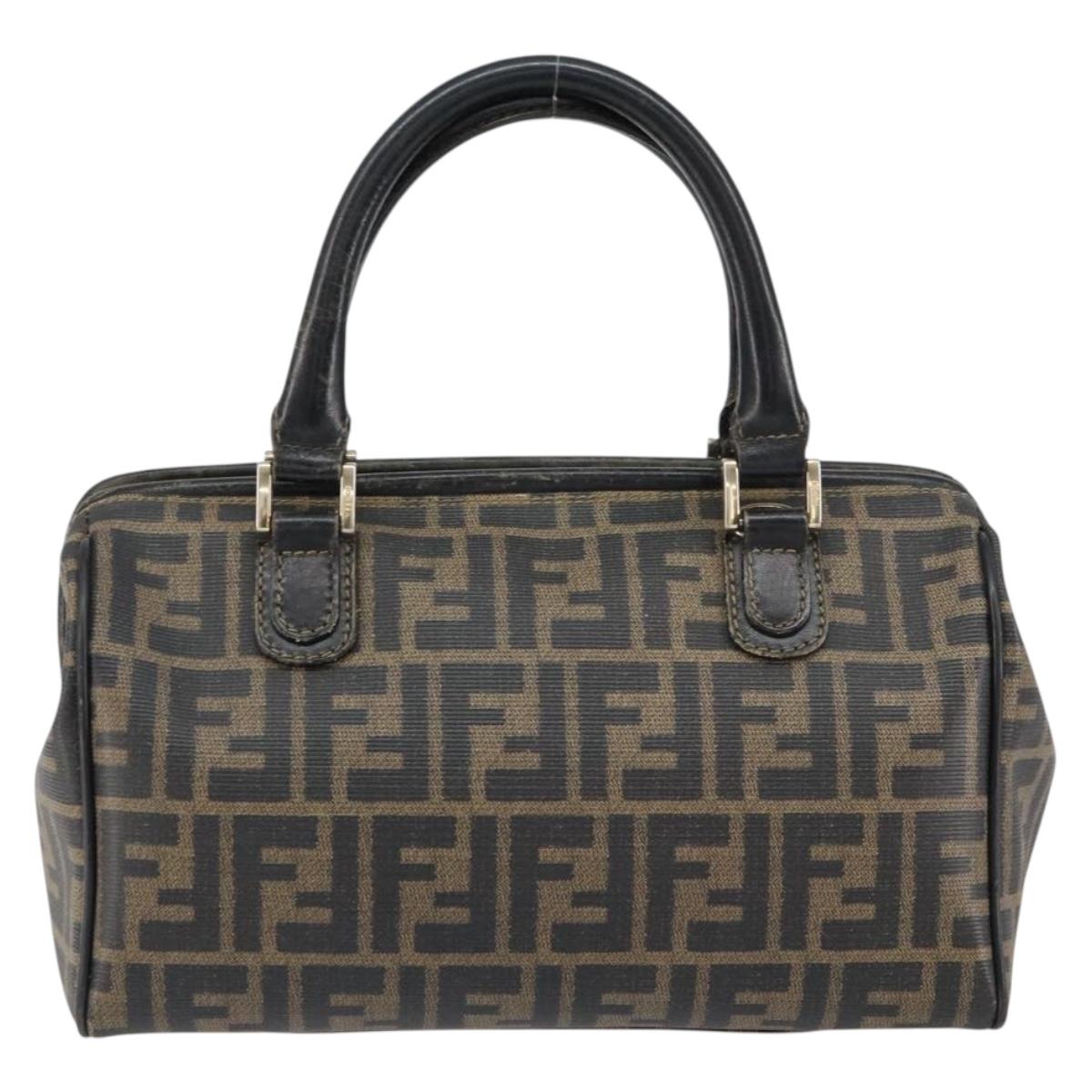 FENDI Zucca Canvas Hand Bag Black Brown Auth 153055