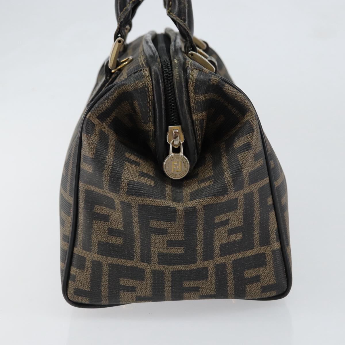 FENDI Zucca Canvas Hand Bag Black Brown Auth 153055