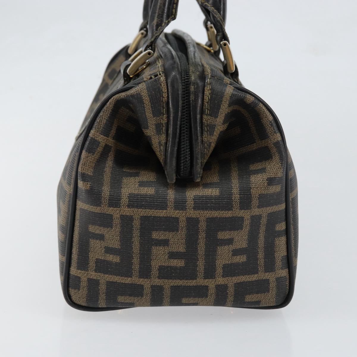 FENDI Zucca Canvas Hand Bag Black Brown Auth 153055