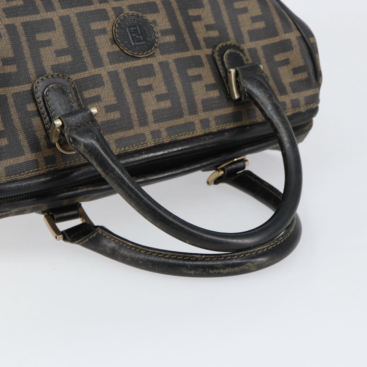 FENDI Zucca Canvas Hand Bag Black Brown Auth 153055
